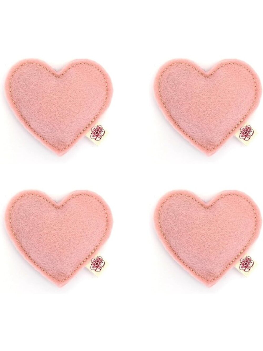 Organic Catnip Heart Toys - 100% Wool Felt, USA-Made, Pink, 4 Pack for Cats